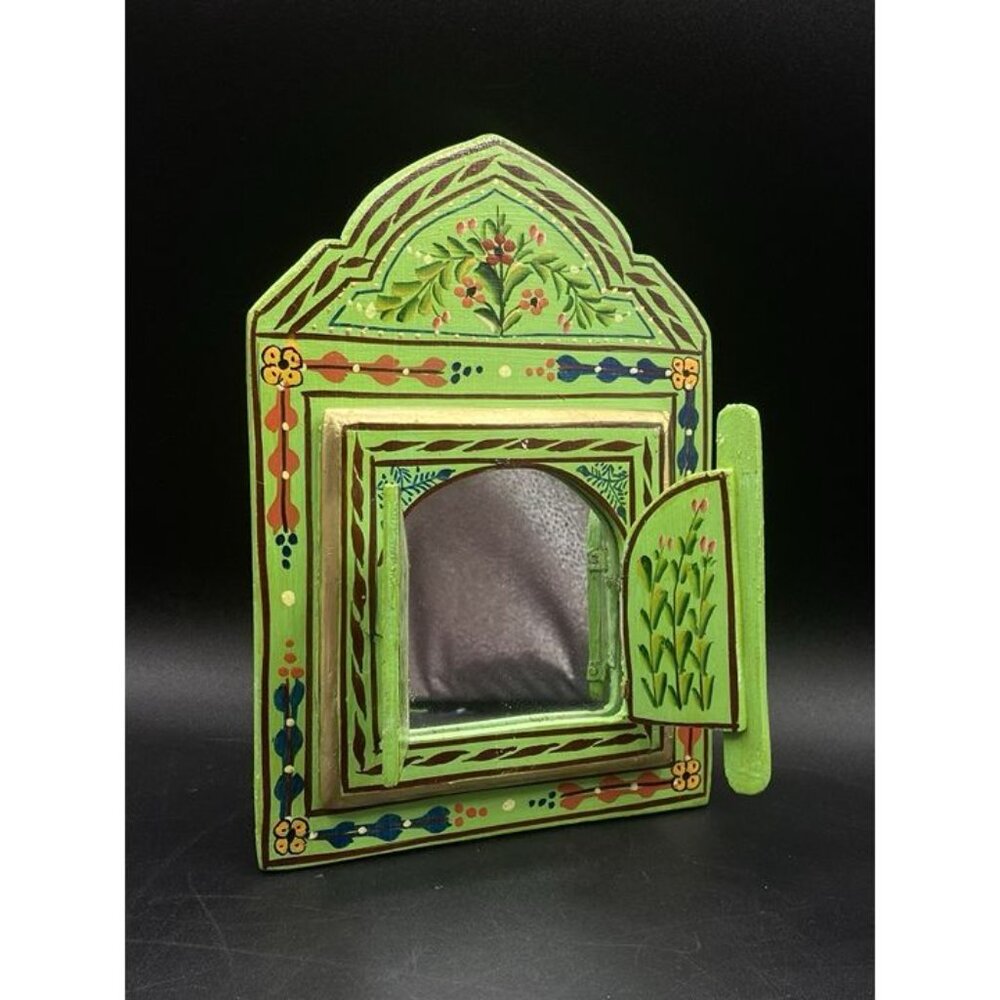 Green Mirror Moroccan Mirror Artisanal Wall Home Mirror Double Door Mirror 9”x6” - Picture 3 of 11